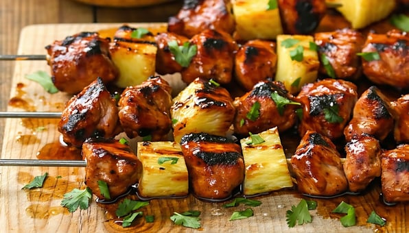 Spicy Pineapple Glazed BBQ Chicken Skewers